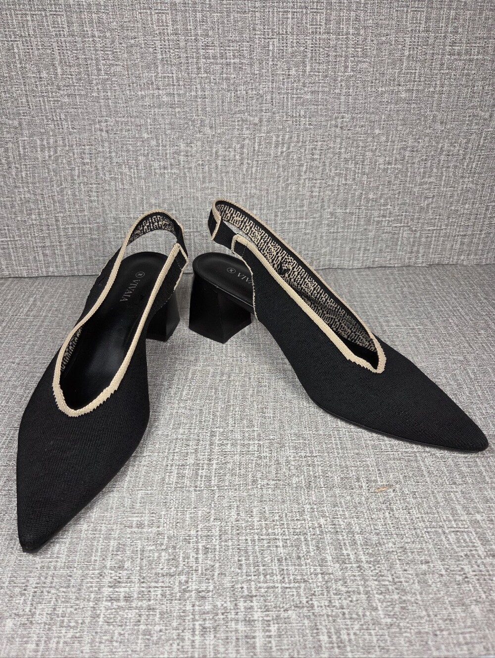 VIVAIA Black Pointed Toe Slingback Courts Knit Heels EU 40 US 9 Shoes  $149